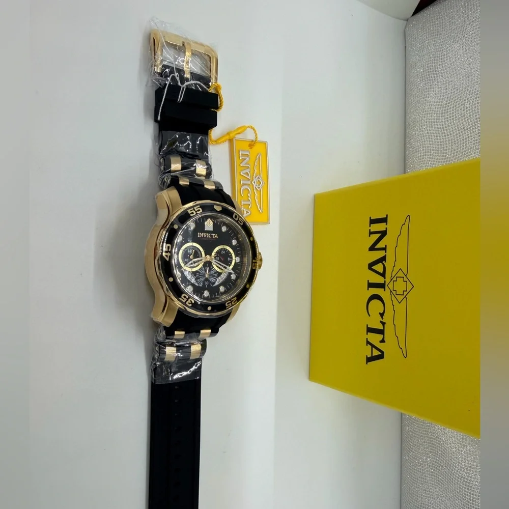 Invicta Gold and Black Pro Diver Chronograph Watch #6981 with Heavy  Black Case